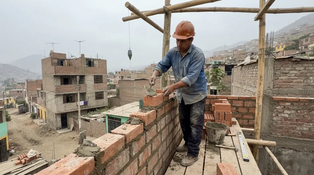 Obrero levantando muros en obra de ampliación en Lima