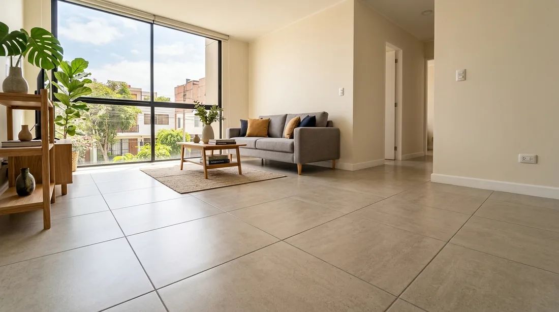 Sala con piso enchapado terminado en Lima