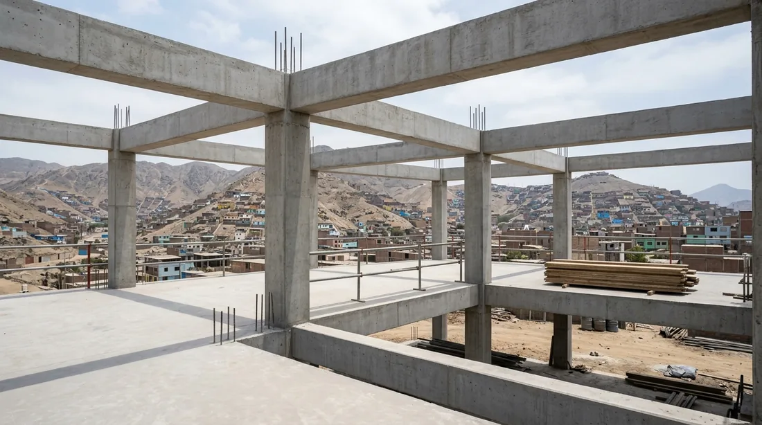 Estructura de columnas y vigas de concreto en obra en Lima