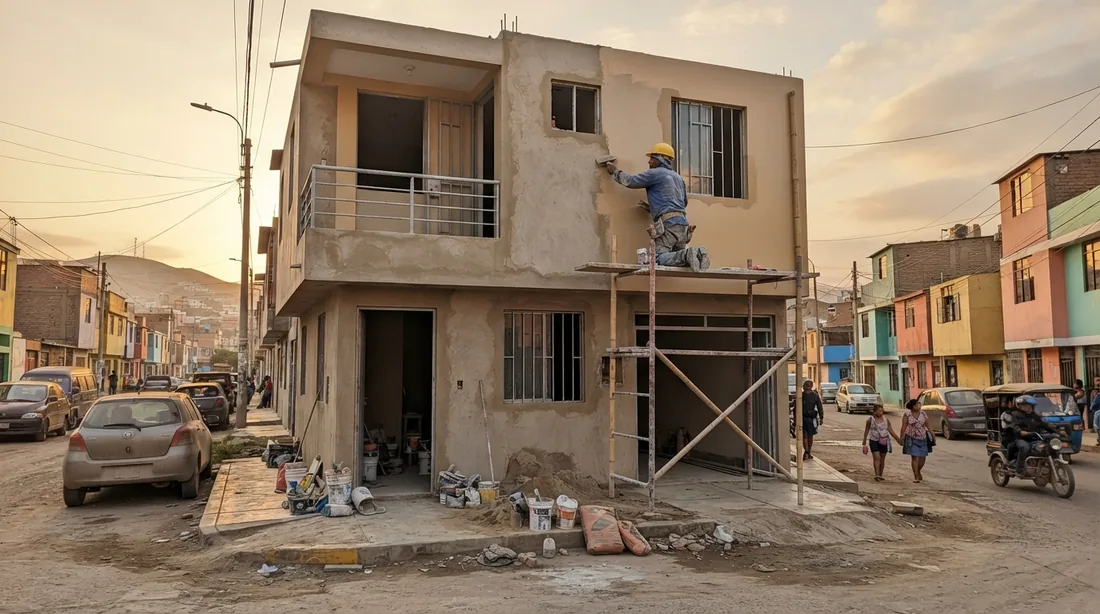Tarrajeo de fachada de vivienda en Lima