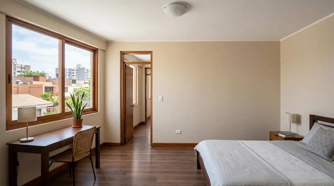 Dormitorio recién pintado tras una remodelación en Lima