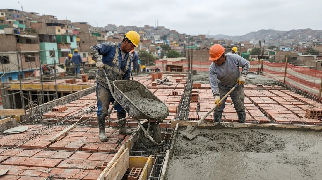 Vaciado de techo aligerado en obra de construcción en Lima